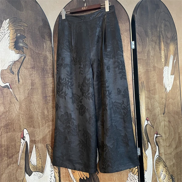 佳 新中式国风 163923 油缎织花阔腿裤 97