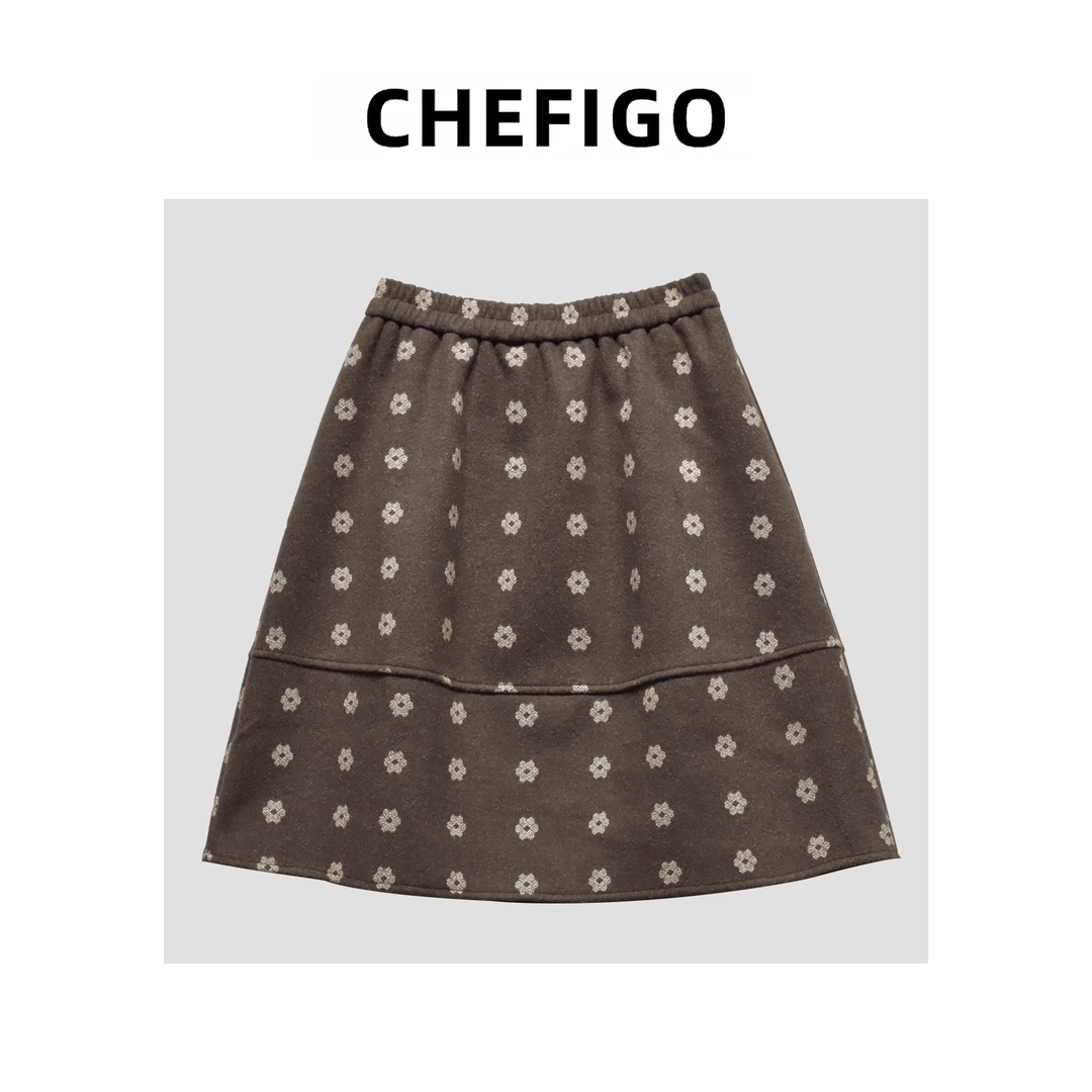CHEFIGO花朵印花弹力腰短裙