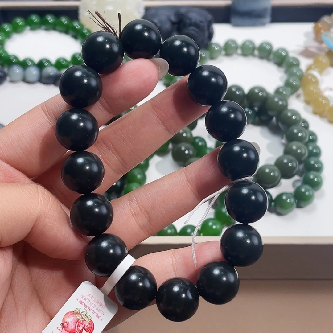 未镶嵌手链和田玉14和田黑青 特细