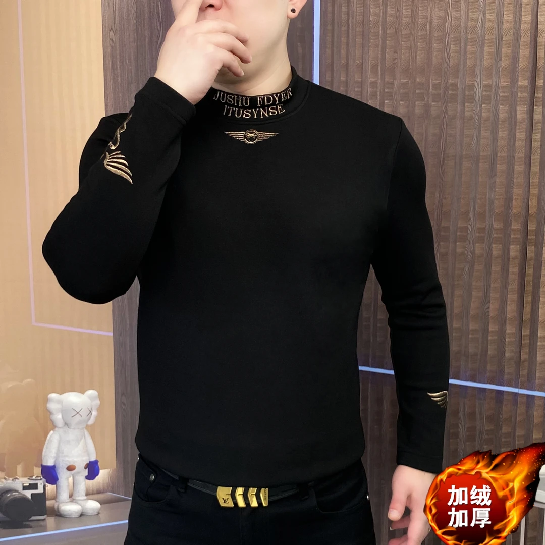 男士长袖加厚加绒保暖刺绣加绒超柔空气层休闲秋冬季卫CLY-126