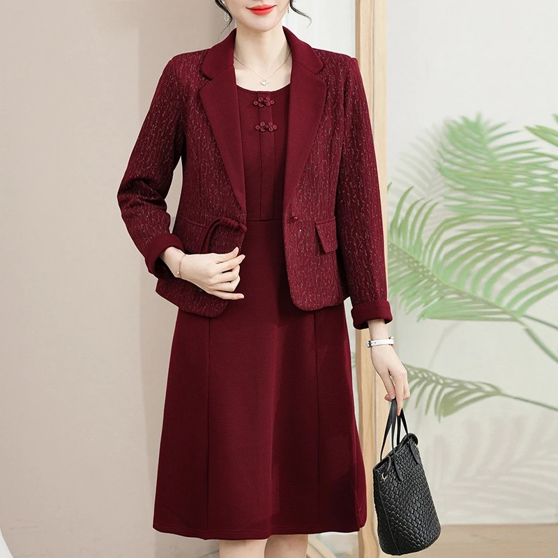 喜婆婆婚宴装2025新款妈妈春秋装连衣裙套装中老年女外套结婚礼服