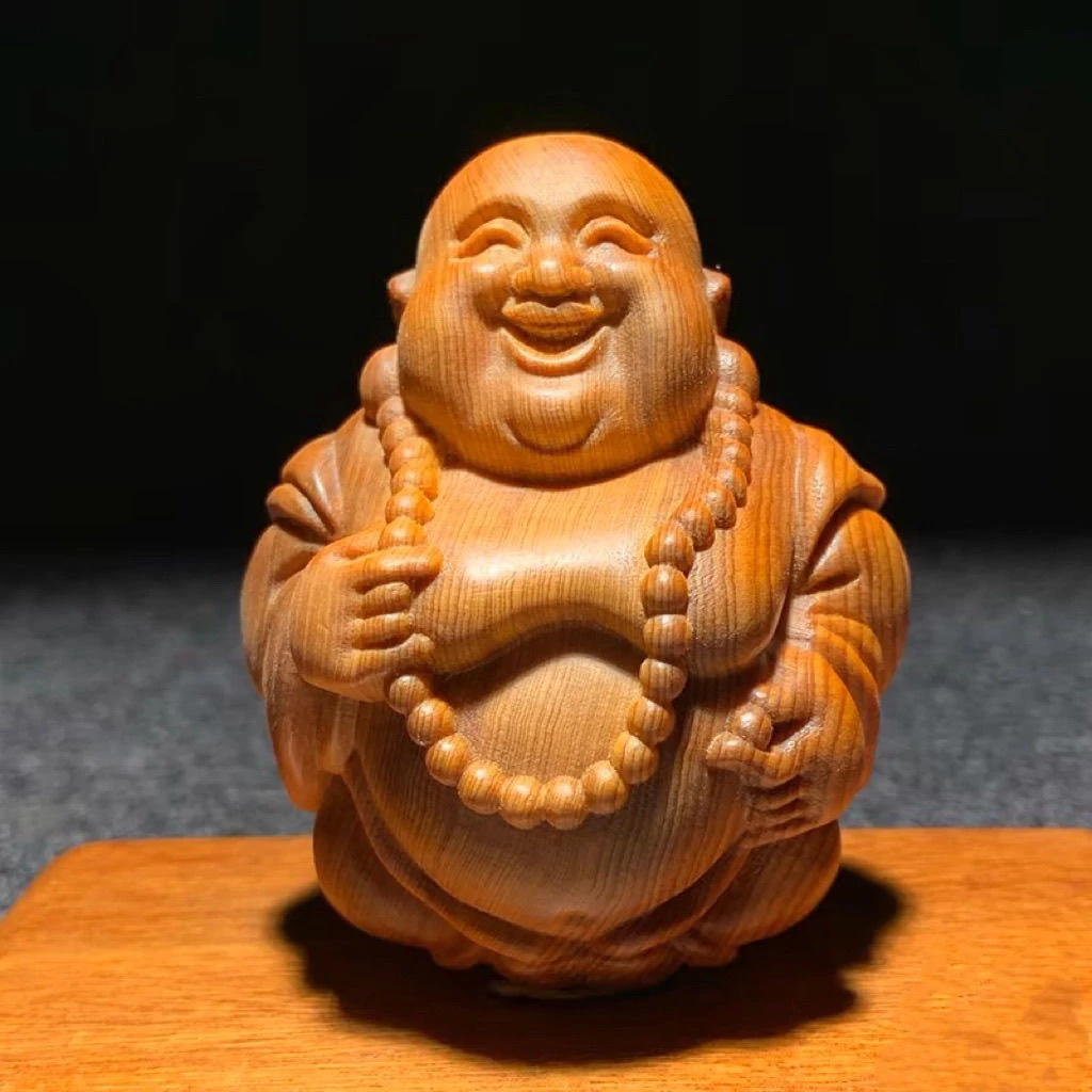 太行崖柏陈化料弥勒佛手把件木雕大肚笑佛文玩佛公摆件居家装饰品