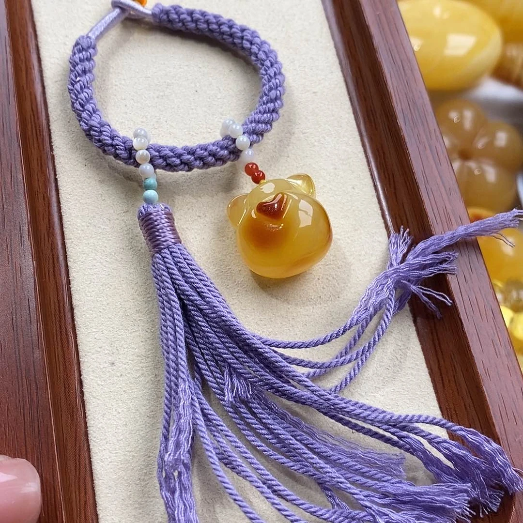 琥珀裸石未镶嵌天然原矿琥珀蜜蜡熊头包包挂