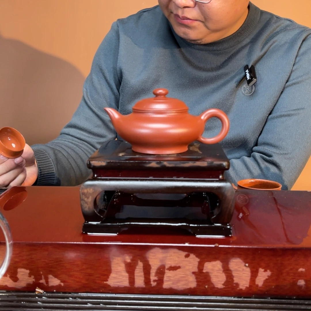 茶壶紫砂高端150cc朱泥水扁壶