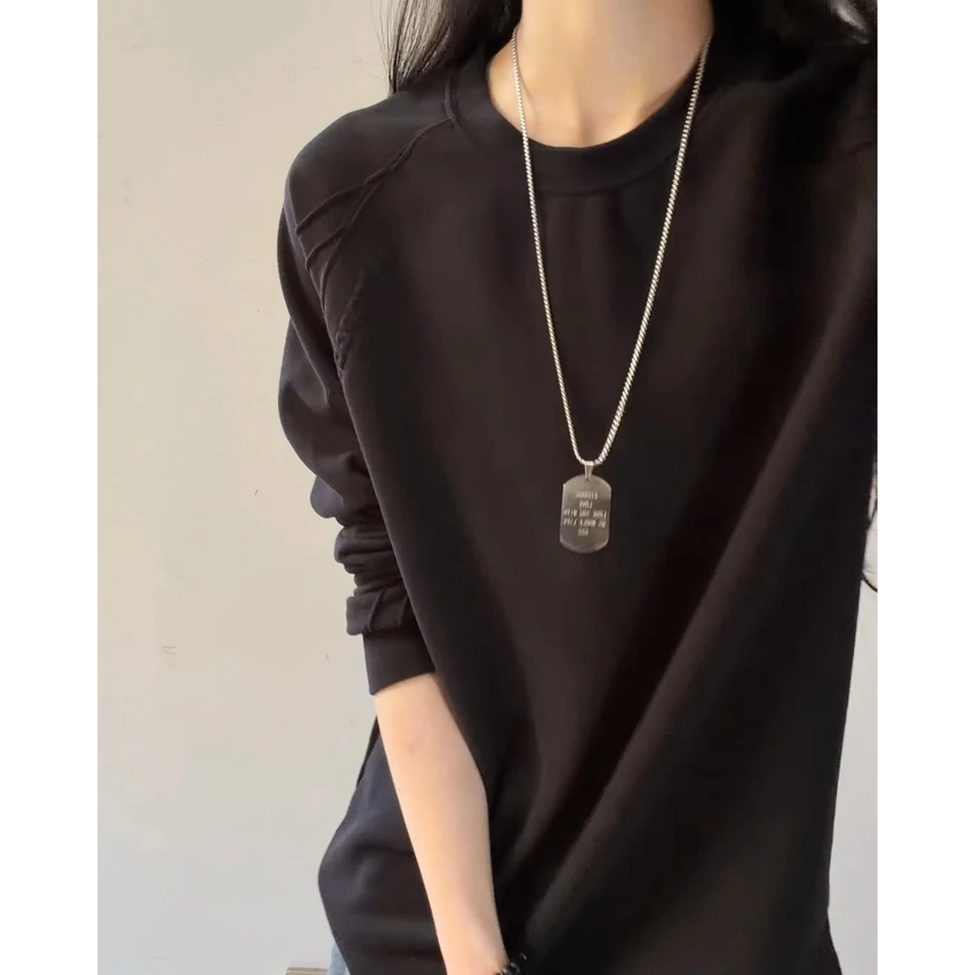 美式解构拼接纯色卫衣男款秋冬内搭加厚重磅德绒打底圆领长袖T恤