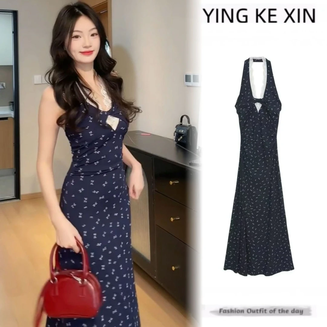 显瘦气质时尚夏季吊带裙碎花复古法式长款修身洋气减龄沙滩裙小众