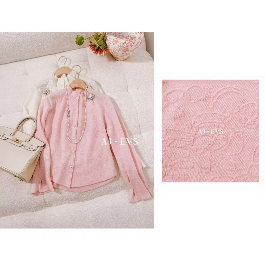 AJ - EVS【优雅生活·蕾丝花型柔软全羊毛法式花苞领全羊毛衬衫】