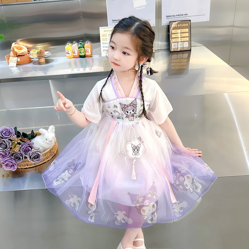 汉服女童库洛米连衣裙夏装纱裙子2025新款儿童夏季宝宝古风公主裙