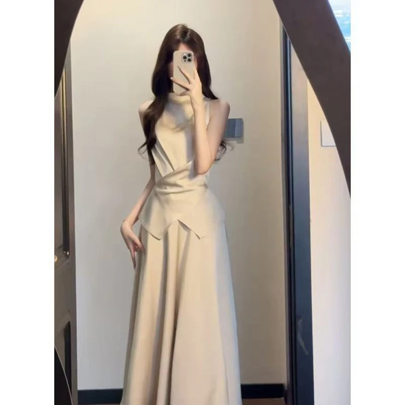 2025夏季新款时尚高级感收腰无袖圆领上衣气质高腰显瘦半身裙套装