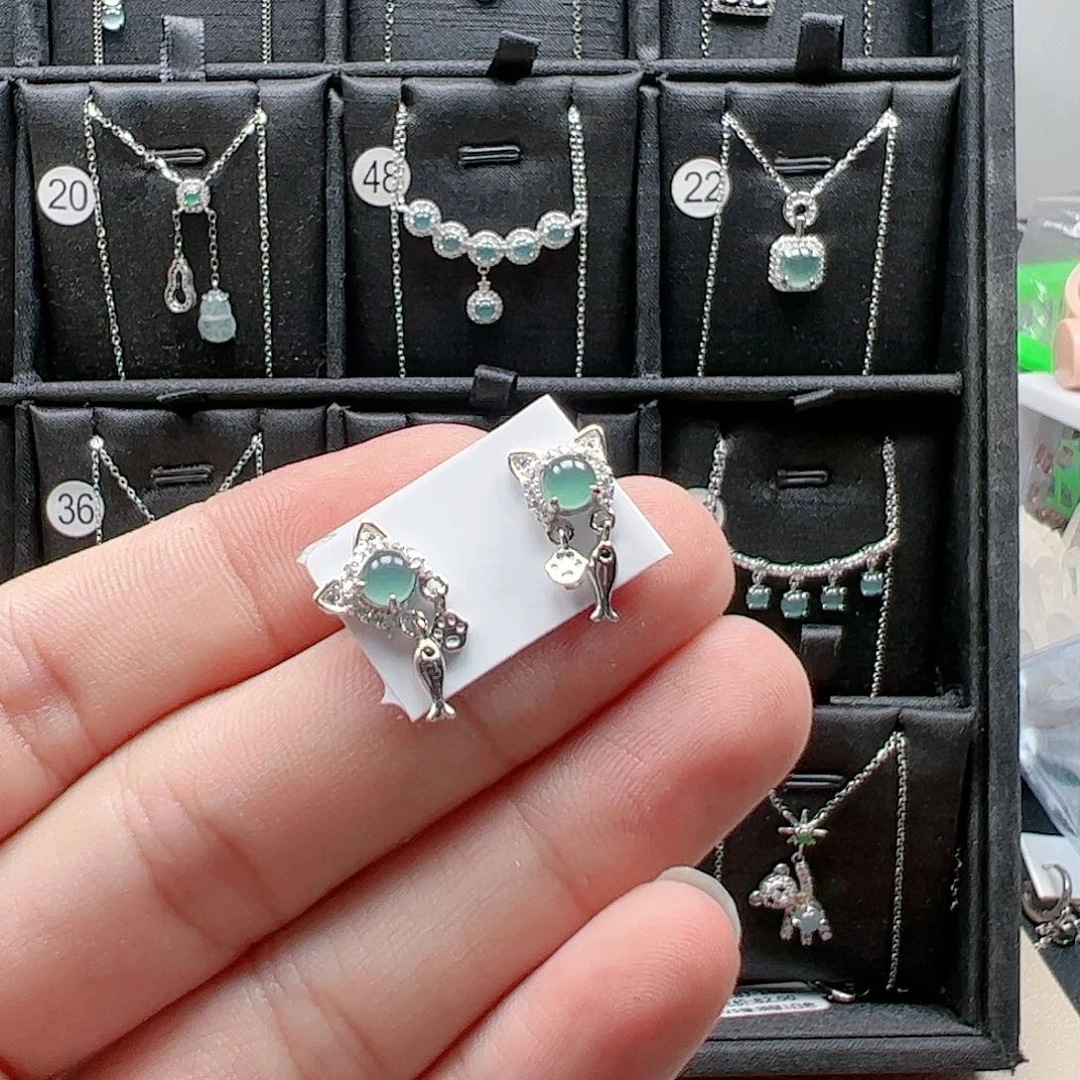 翡翠手链银S925镶嵌左****右天然翡翠A货