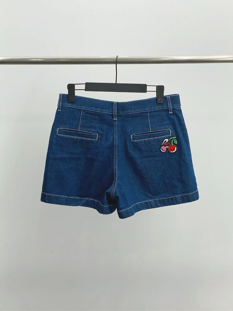 全新未使用 GUCCI/古驰 sm12470113 樱桃图案牛仔短裤 26码