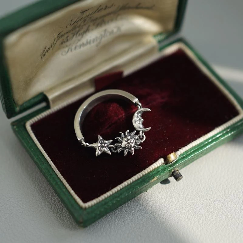 铜合金戒指 复古风旧化小众设计星星月亮太阳元素精致百搭指环