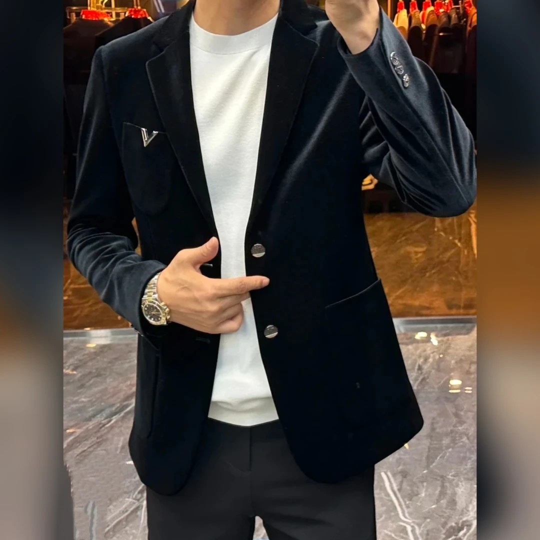 【现货】1393秋冬新品男士金丝绒西服外套上衣夹克百搭休闲高品质男