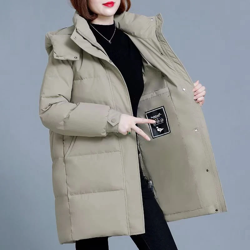 【高端女装】新款白鸭绒中长款保暖加厚大码宽松加厚