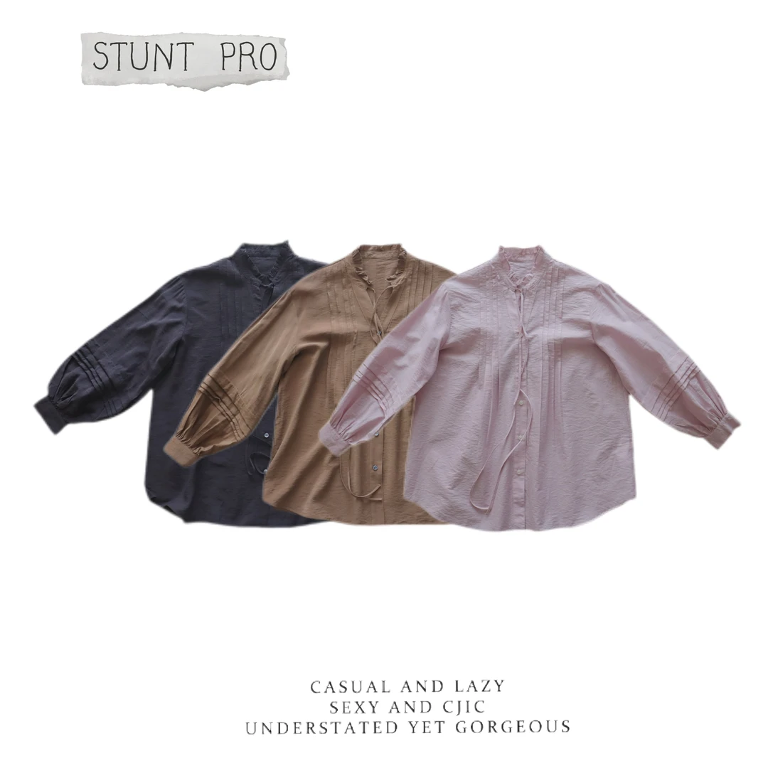 2025夏季新款粉色咖色黑4衬衫 休闲捏褶衬衫1529-B