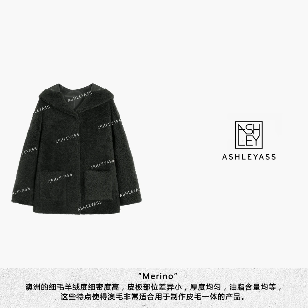 【ASHLEYASS】“Merino”皮毛一体细毛卷翘蓬连帽皮草外套LSS241657S
