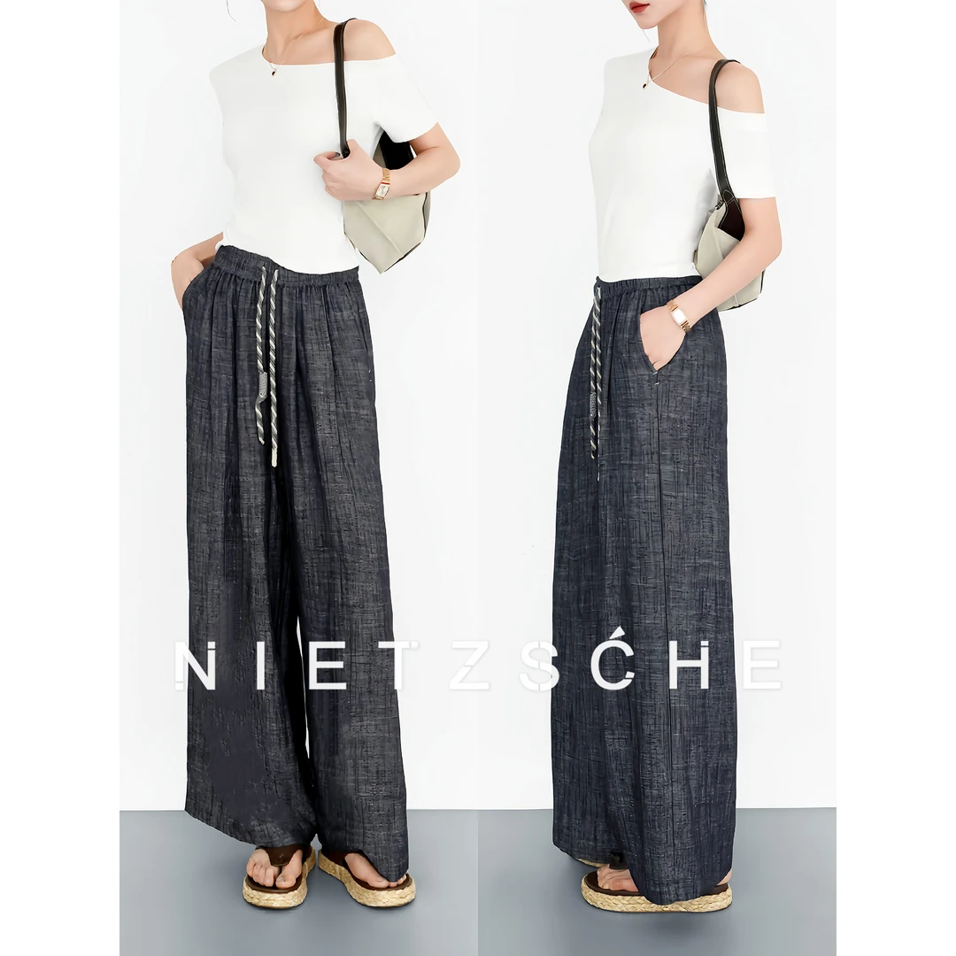 Nietzsche｜满分亚麻双纱裤｜宽松腔调感色织透气凉感休闲裤30023