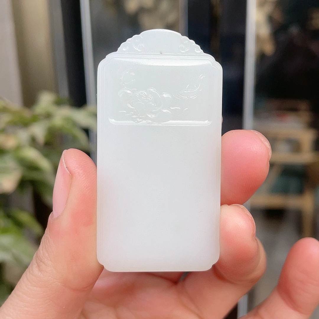 267835玉美人小程和田玉白玉平安牌挂件