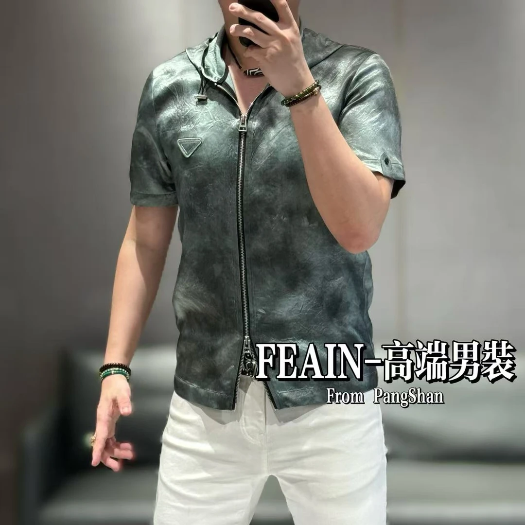 【100%真醋酸】手工渲染晕染大理石纹理进口醋酸上下开拉链短袖2409