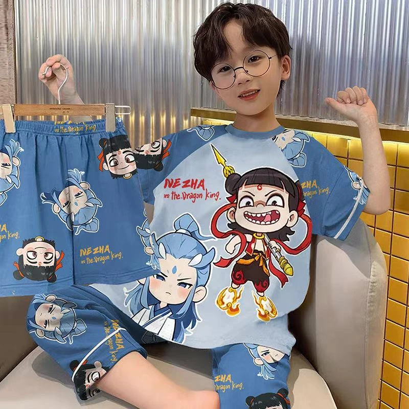 三件套男童睡衣2025新款夏季薄款短袖长裤儿童男孩大童少年家居服
