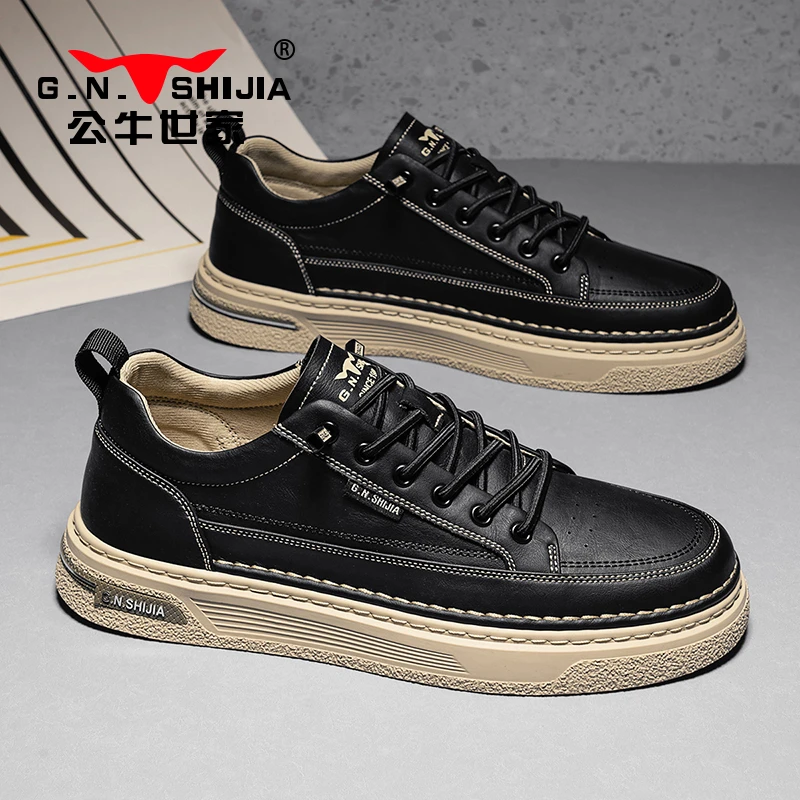 公牛世家男鞋2025春季高级感小白鞋子男款软底一脚蹬工作休闲板鞋