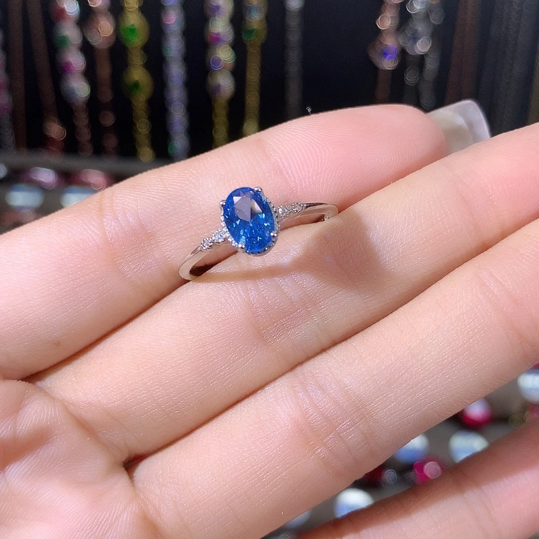 戒指蓝宝石银S925镶嵌矢车菊白57