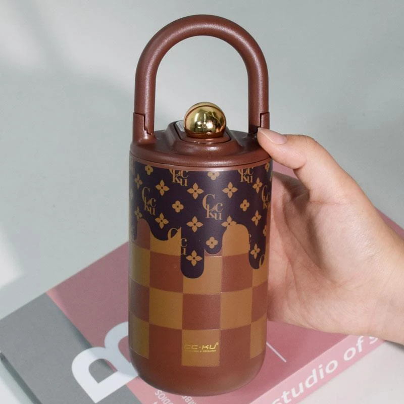 创意小香风保温杯女2025新款学生男女高颜值小巧随行手提咖啡杯子