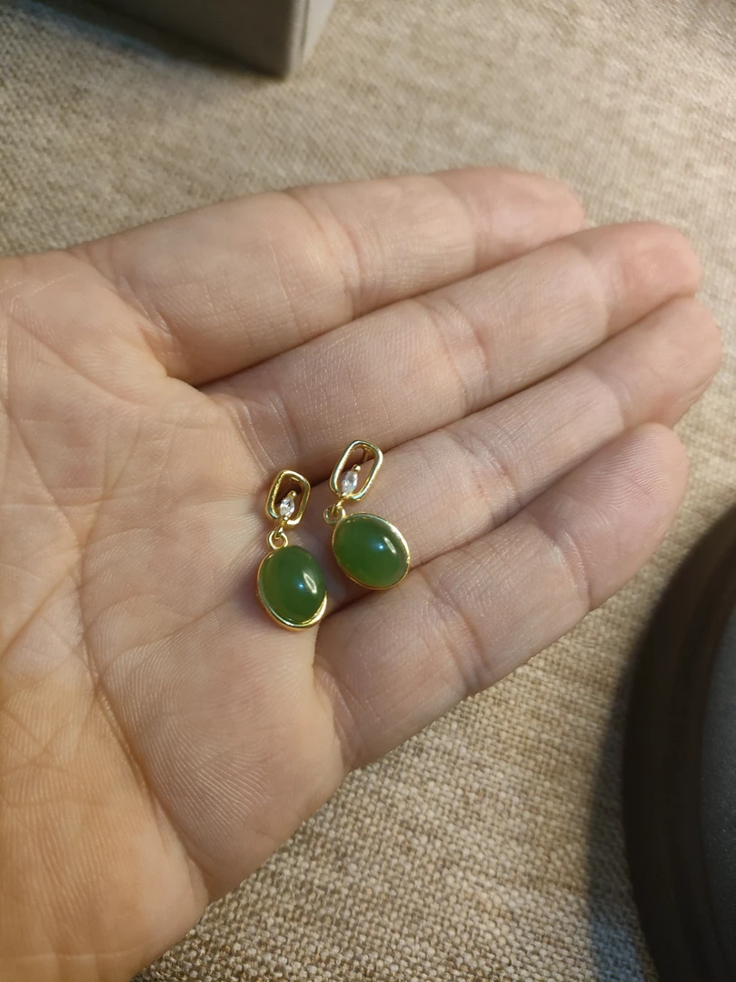 和田玉碧玉925s银镶耳环