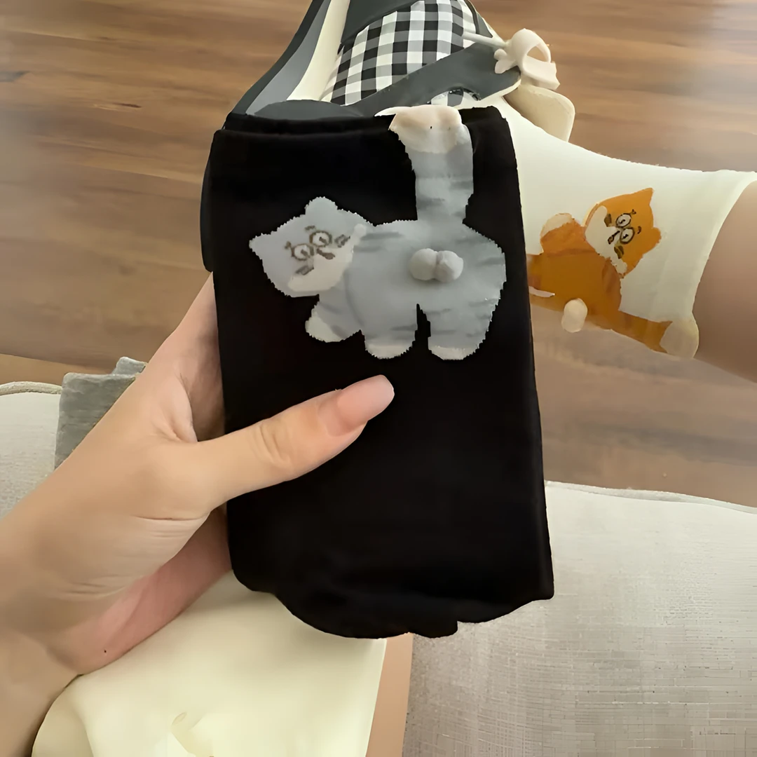 【9·9/3双】ins搞怪抽象风捣蛋猫蛋蛋无骨袜可爱百搭中筒袜堆堆袜