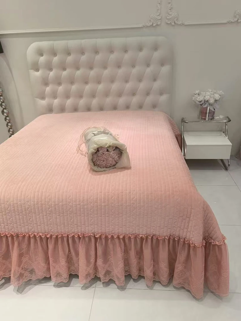 欧根纱高端尺寸宝宝绒婴儿绒单床裙单床盖加厚家用防滑奶绒绗缝