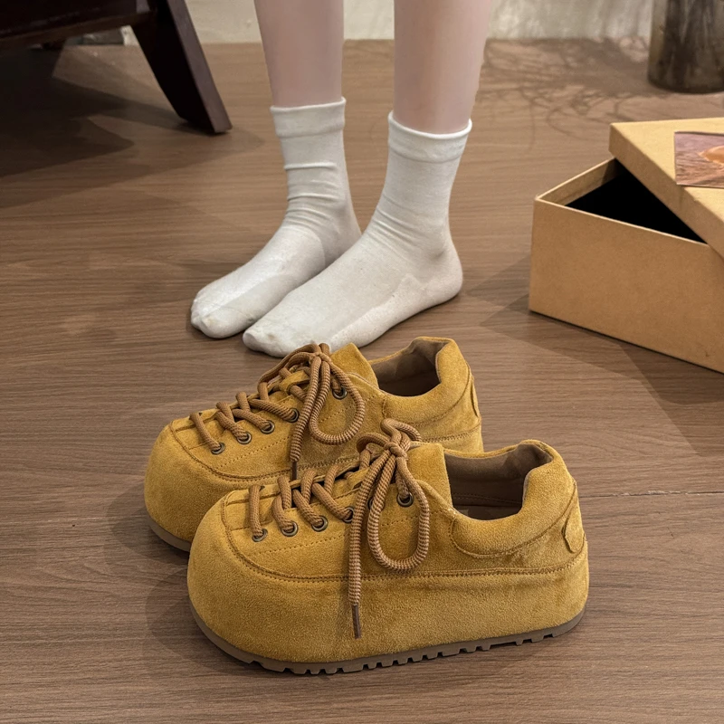 厚底内增高丑萌大头鞋女2025新款秋季配裙子一脚蹬休闲勃肯单鞋子