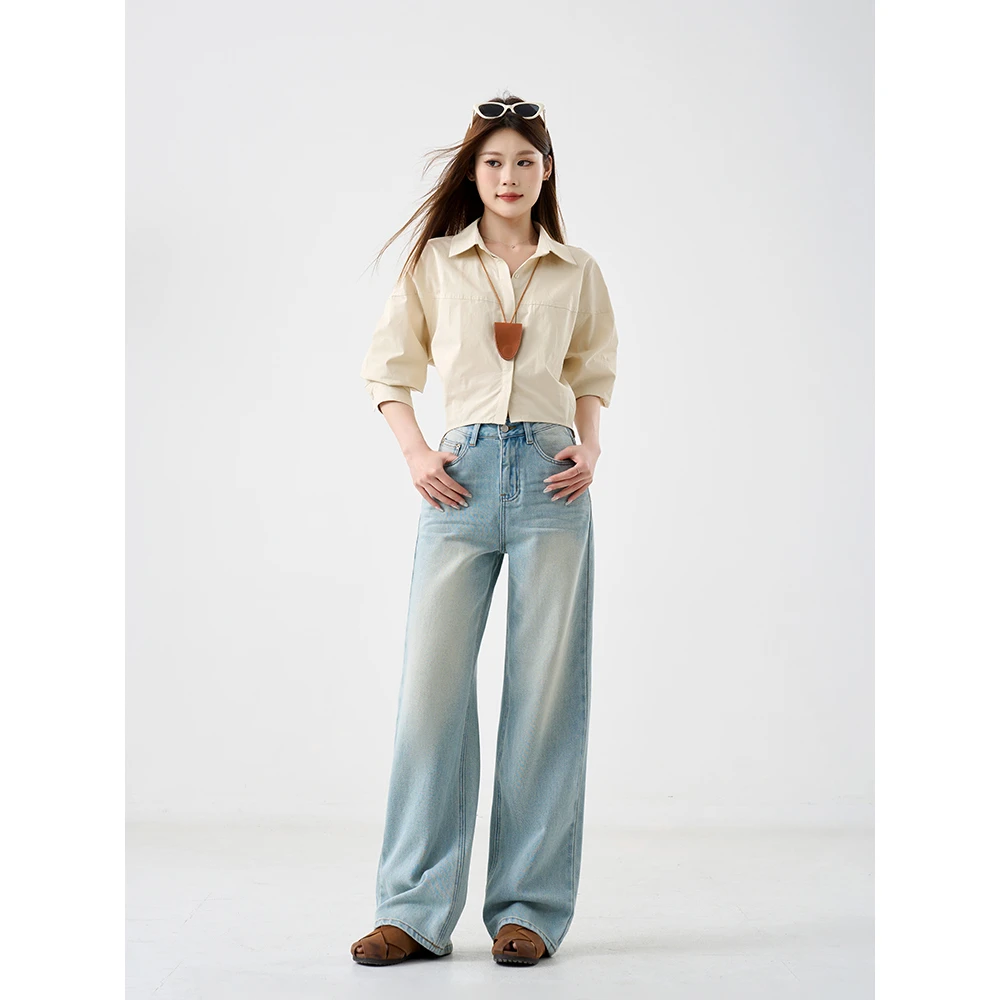 女长裤阔腿裤牛仔裤宽松显瘦水洗春夏秋春季89267