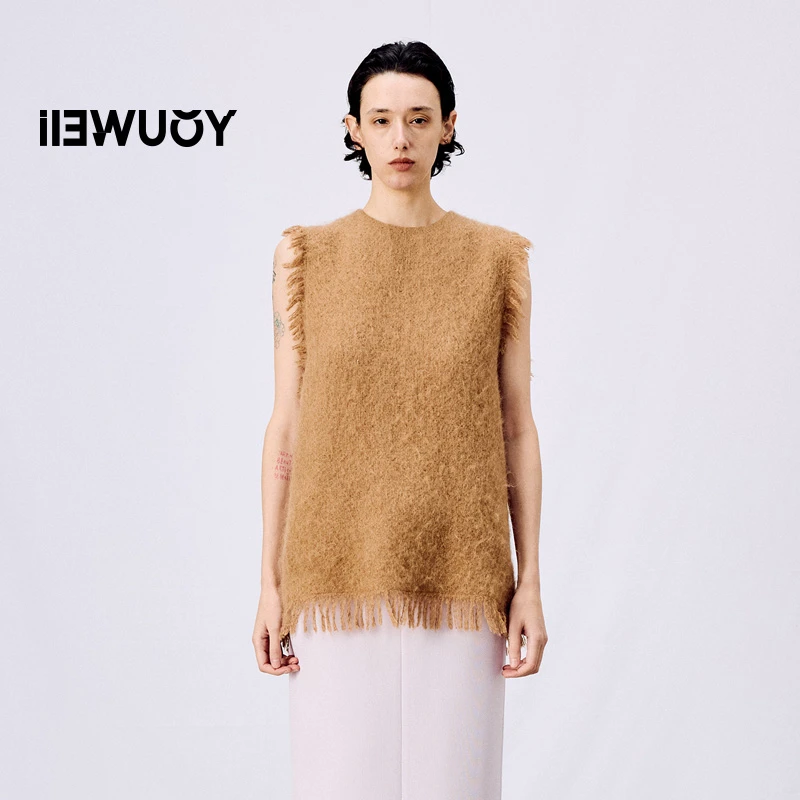 有尾YOUWEI 马海毛手工流苏拉毛背心 Y3425101