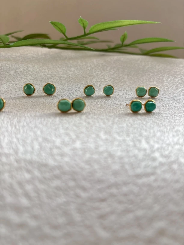 天然原矿绿松石18K金镶嵌随行无相耳钉多样性发货其一