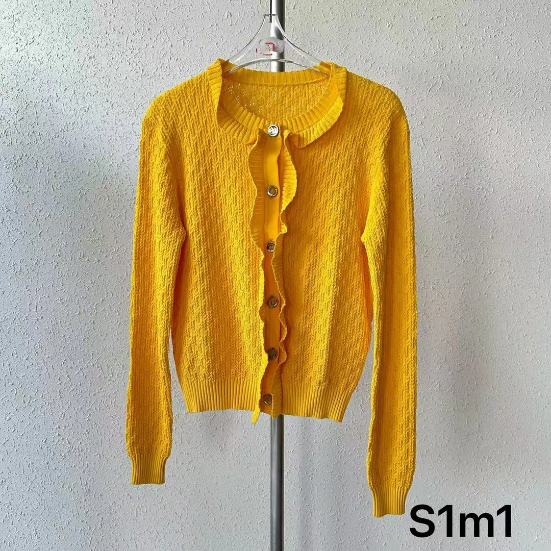 福利花边领黄瑟毛衣R86