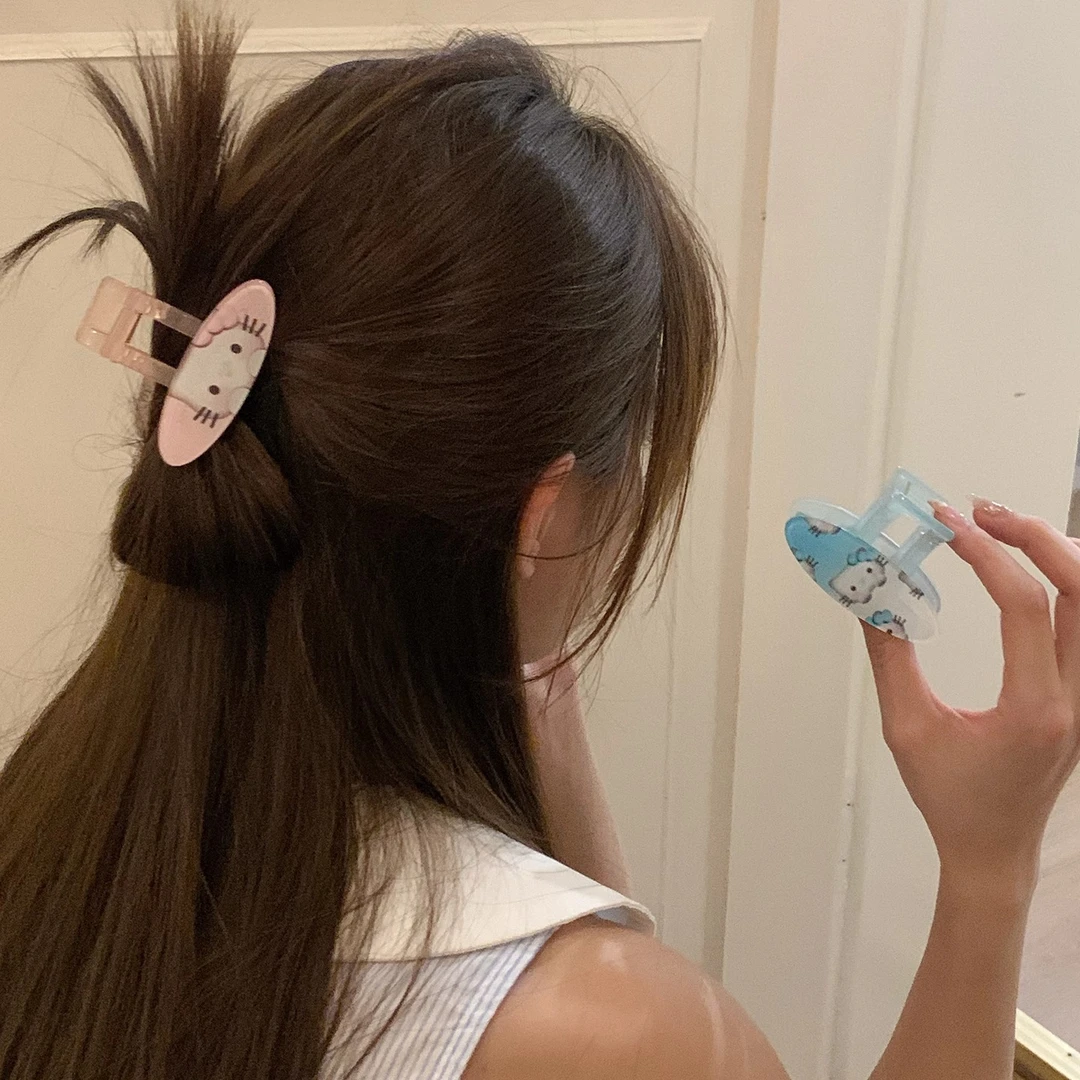 Angel kt！粉蓝椭圆AB面中号抓夹少女感蝴蝶结猫咪鲨鱼夹半扎发卡