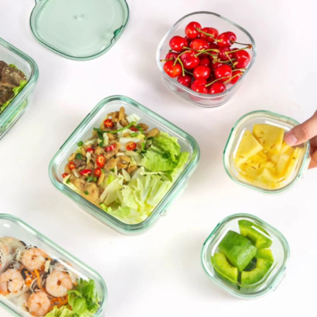 1000ml大容量方形玻璃饭盒冷藏收纳装水果家用