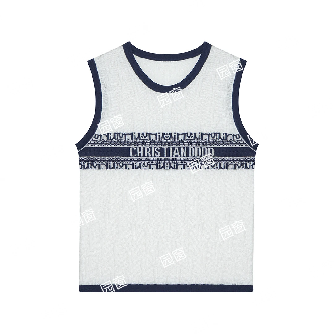 5805时尚浮雕提花撞色背心针织上衣2875