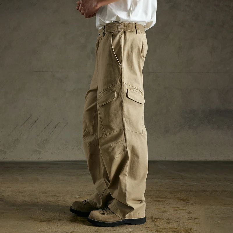 WHIMNOTION 日系水洗做旧多口袋工装裤潮男宽松百搭直筒休闲长裤