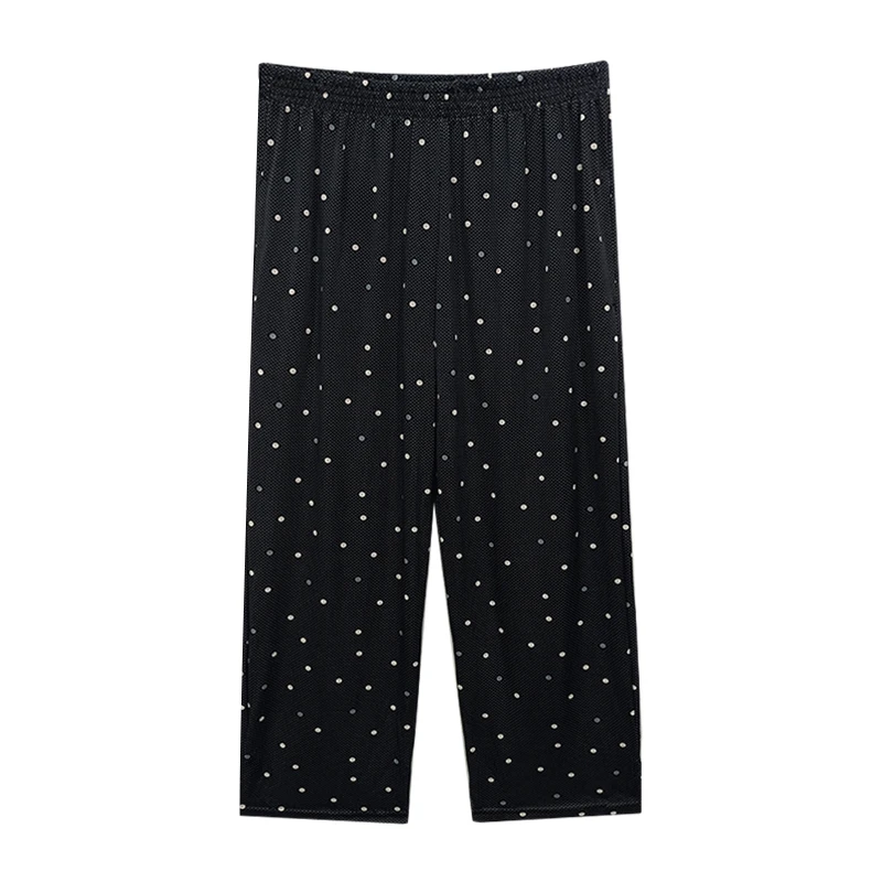 女士休闲七分裤轻薄夏季松紧腰时尚波点舒适黑色直筒宽松印花凉爽