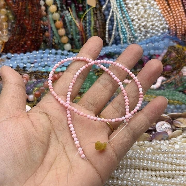 玛瑙/玉髓未镶嵌珠宝半成品一条3mm粉贝贝