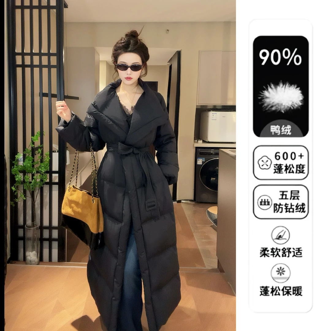 2025秋冬新款韩版宽松大摆百搭潮白鸭绒保暖长款外套女8882