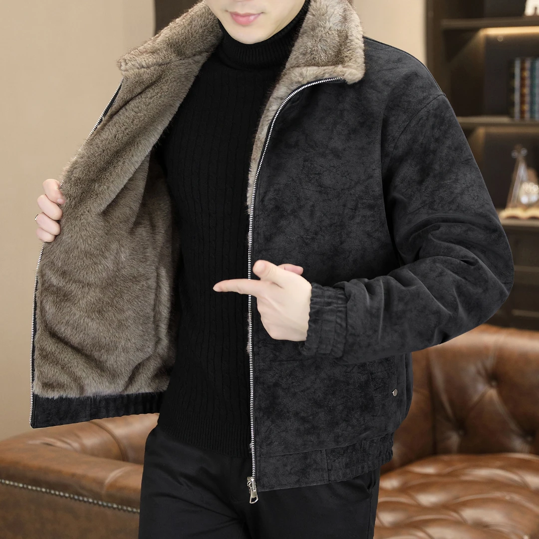 冬季一体绒男士外套2025新款韩版高档帅气双面穿厚款保暖男款夹克