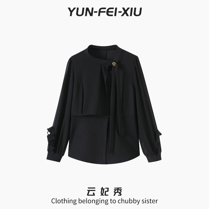 云妃秀大码女装T恤不规则斜领拼接时尚宽松显瘦遮肉胖妹妹秋68686