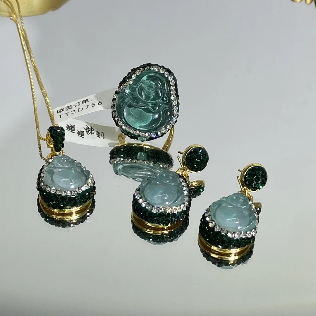 铜合金合成锆石戒指 TTSD 绿色佛公时尚潮流百搭款戒指 756