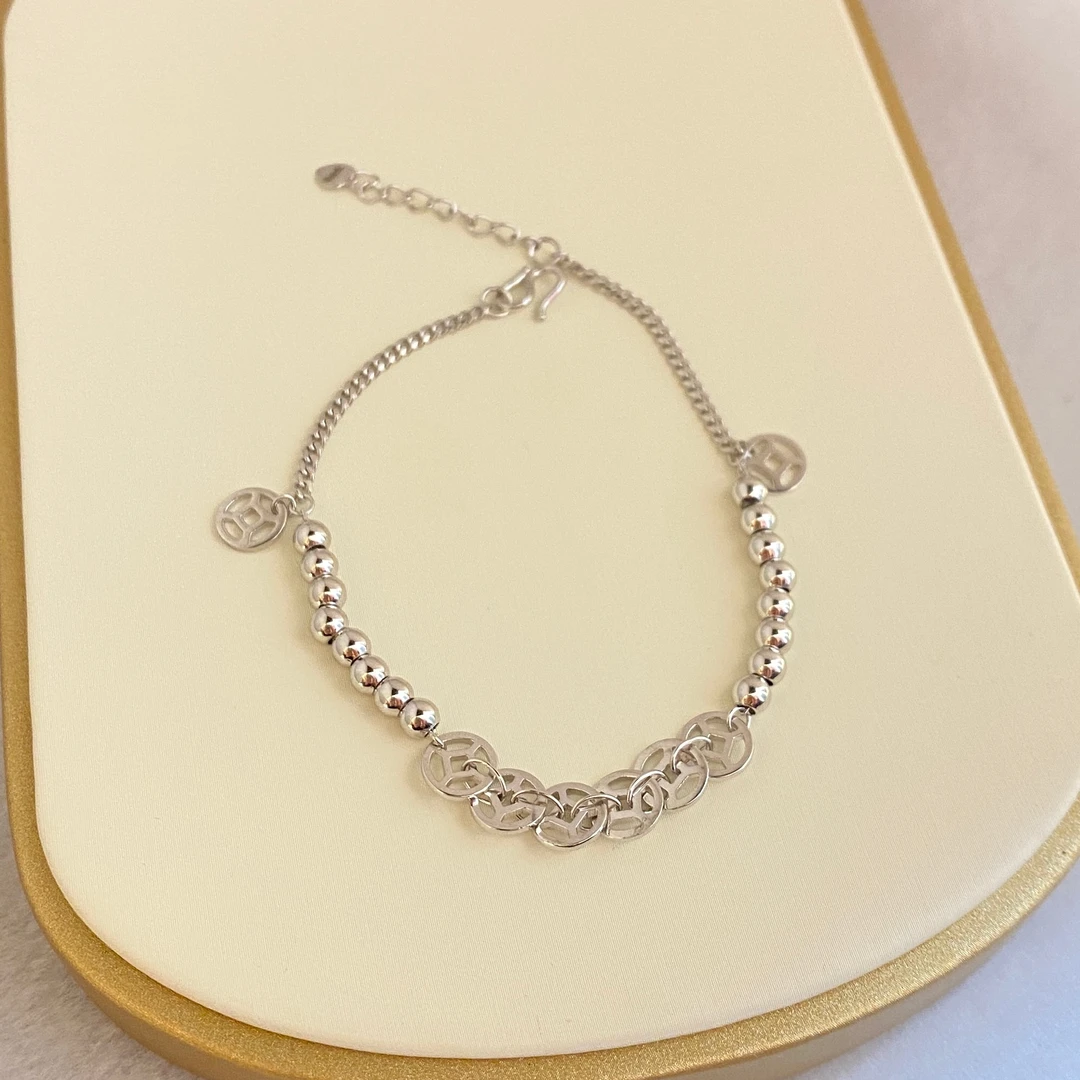 铂金手链女 简约精致时尚五帝币款铂950手链气质轻奢百搭经典珠珠