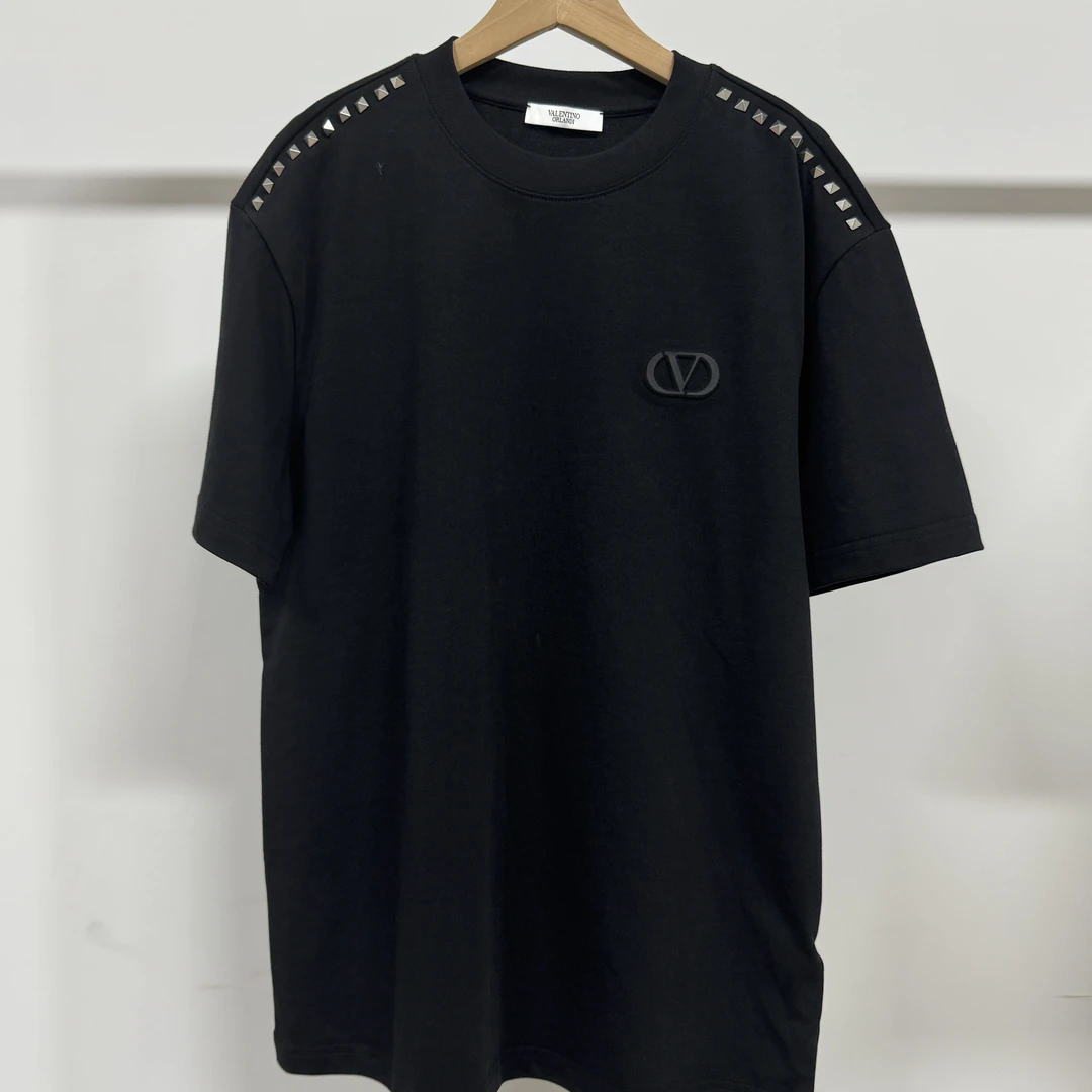 Valentino orlandi男士秋冬B版时尚休闲铆钉刺绣logo圆领短袖T恤