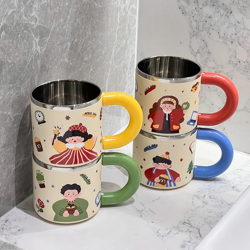 牙刷杯一家三口漱口杯儿童刷牙杯子不锈钢卡通防霉四口洗漱杯牙缸