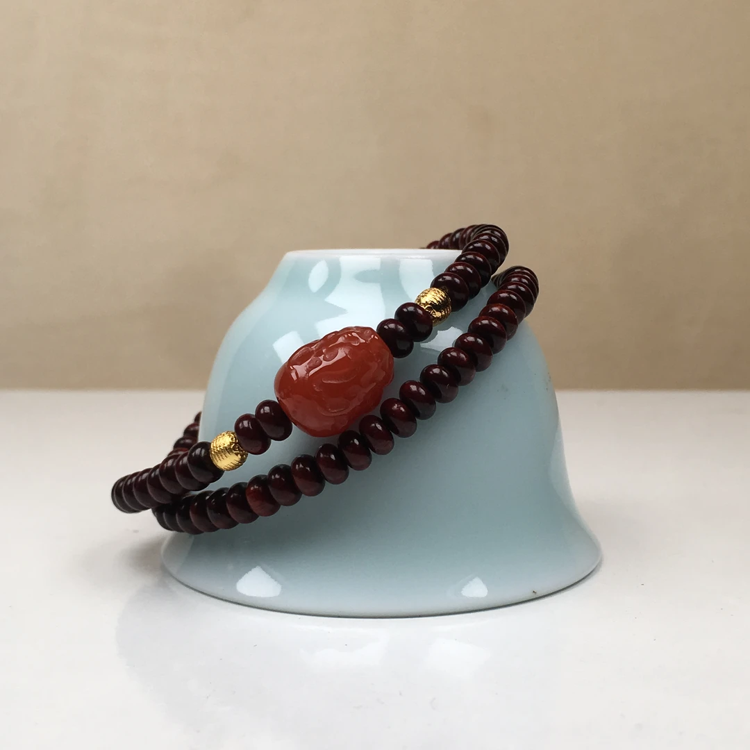 【貔貅送财】5mm小叶紫檀算盘珠 貔貅双圈手串