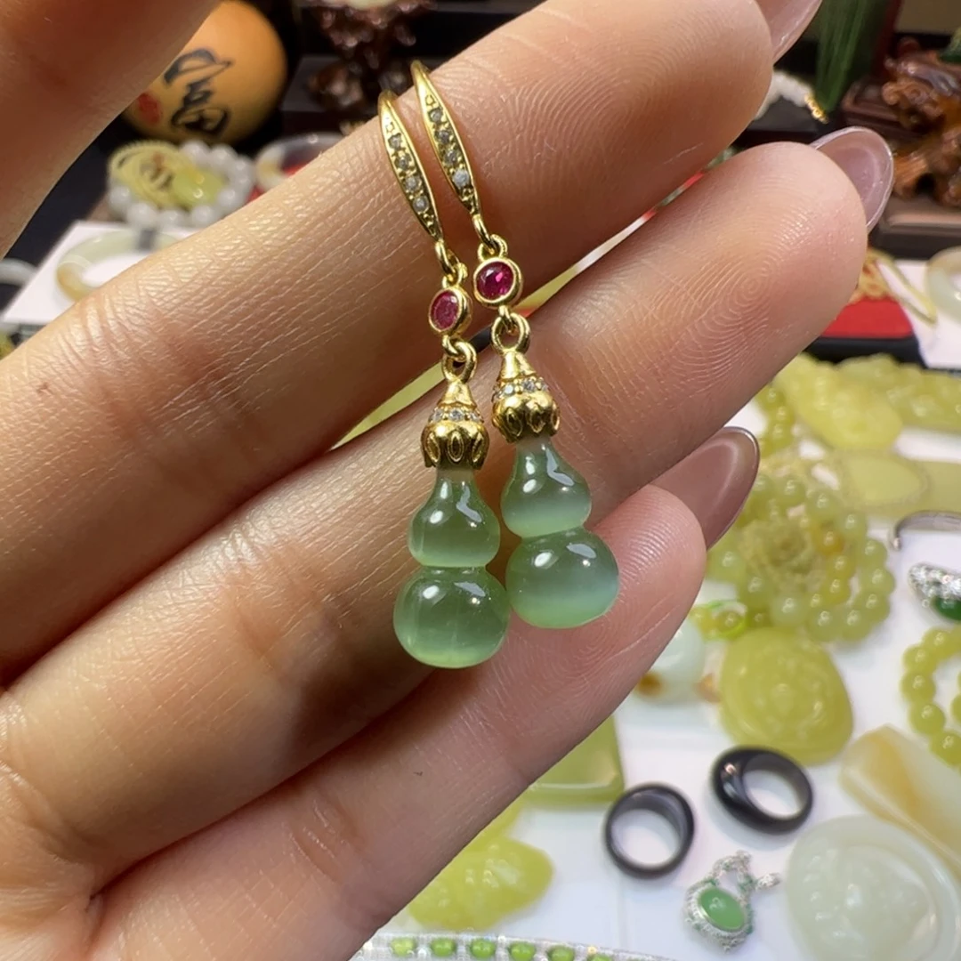 和田玉银S925镶嵌耳饰